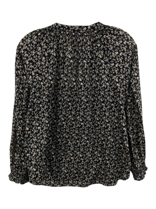 Veronica Beard Size S Navy & Multi Cotton Long Sleeve Floral Split Neck Top Navy & Multi / S