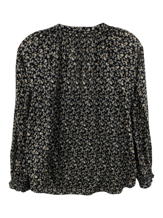 Veronica Beard Size S Navy & Multi Cotton Long Sleeve Floral Split Neck Top Navy & Multi / S