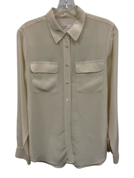 Equipment Femme Size S White Silk Long Sleeve Button Up Collar Pockets Top White / S