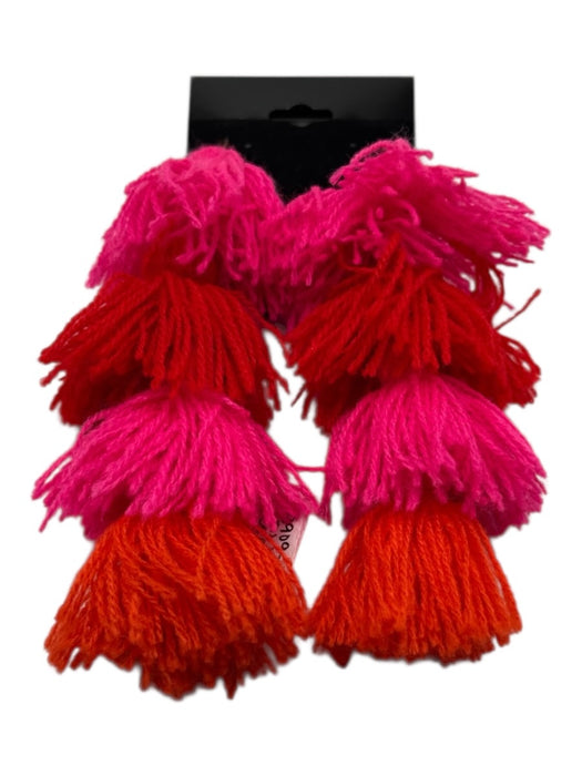 Misa Pink, Red, Orange Yarn Pom Pom Dangle Hook Earrings Pink, Red, Orange