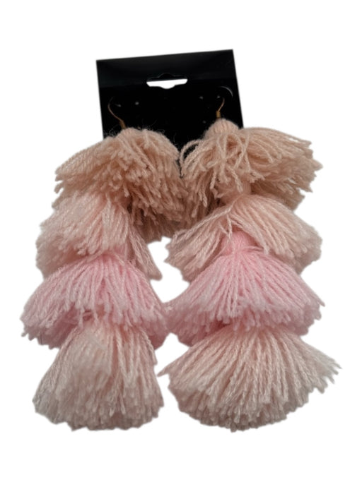 Misa Light Pink Yarn Pom Pom Dangle Hook Earrings Light Pink