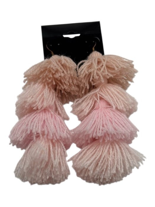 Misa Light Pink Yarn Pom Pom Dangle Hook Earrings Light Pink