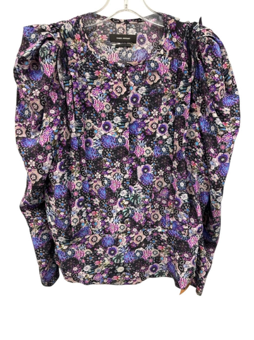 Isabel Marant Size 38 Pink, Purple, Multi Silk Blend Long Sleeve Split Neck Top Pink, Purple, Multi / 38