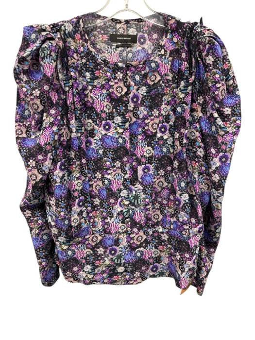 Isabel Marant Size 38 Pink, Purple, Multi Silk Blend Long Sleeve Split Neck Top Pink, Purple, Multi / 38