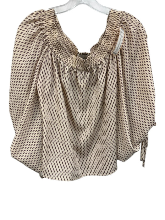 Misa Size S Beige & Purple Viscose Wide Sleeve Elastic Neck Cold Shoulder Top Beige & Purple / S