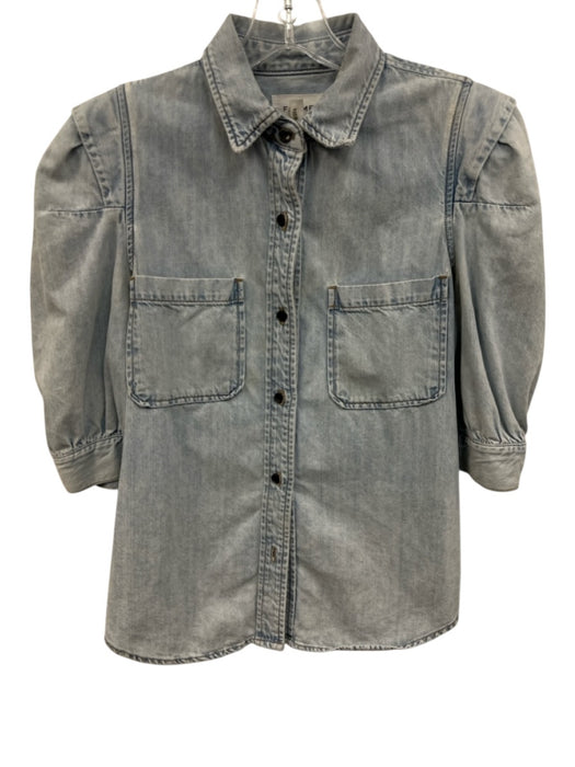 Frame Size M Medium Wash Cotton 1/2 Sleeve Button Up Denim Pockets Top Medium Wash / M