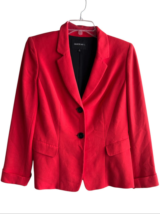 Lafayette 148 Size 8 Red Viscose & Cotton Lined Solid 2 Button Jacket Red / 8