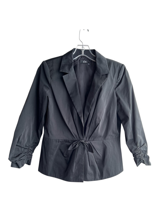 Jon Size 10 Black Polyester Acetate Tie Detail Ruched 3/4 Sleeve Jacket Black / 10