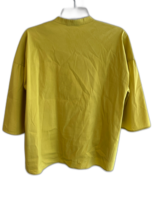 Lafayette 148 Size S Yellow Cotton Blend V Neck Solid Mandarin Collar Tunic Top Yellow / S