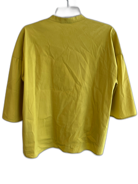 Lafayette 148 Size S Yellow Cotton Blend V Neck Solid Mandarin Collar Tunic Top Yellow / S