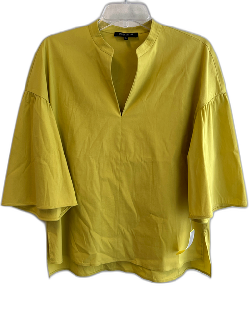 Lafayette 148 Size S Yellow Cotton Blend V Neck Solid Mandarin Collar Tunic Top Yellow / S