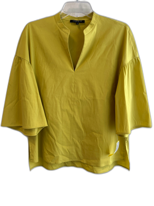Lafayette 148 Size S Yellow Cotton Blend V Neck Solid Mandarin Collar Tunic Top Yellow / S