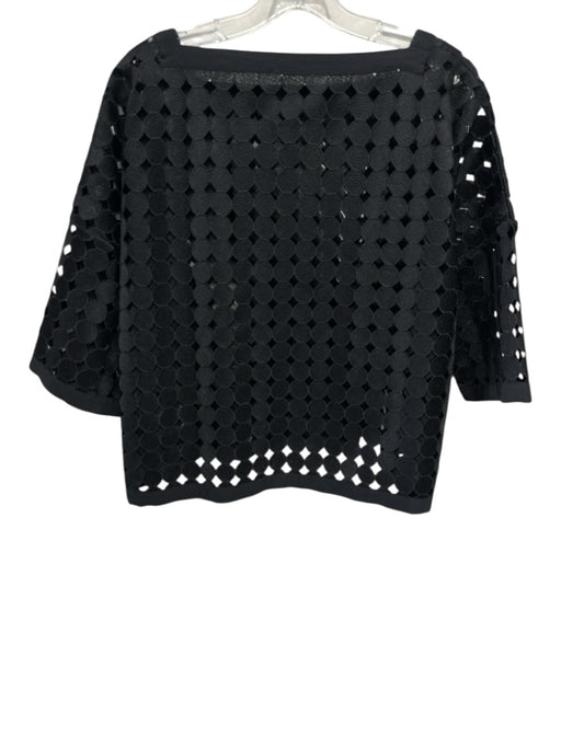 Lafayette 148 Size Est L Black Missing Fabric Tag Short Sleeve Square Neck Top Black / Est L