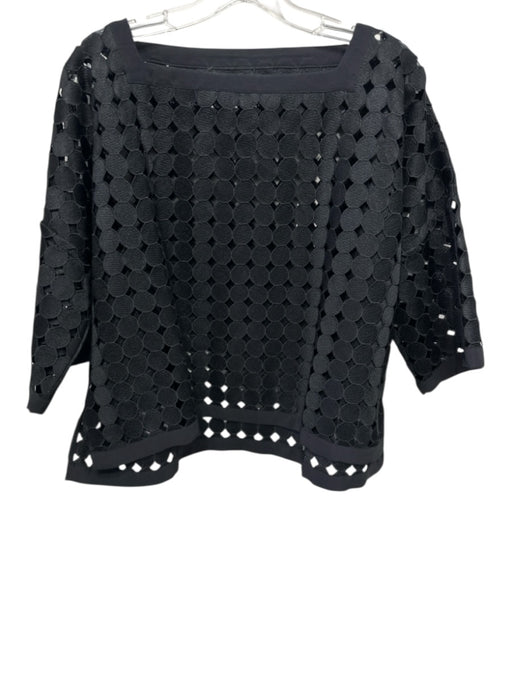 Lafayette 148 Size Est L Black Missing Fabric Tag Short Sleeve Square Neck Top Black / Est L