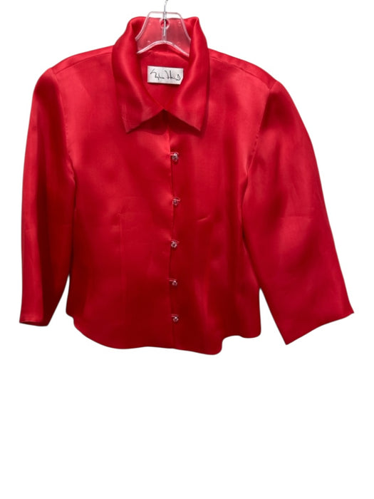 Sylvia Heisel Size 6 Red Silk 3/4 Sleeve Bead Button Front Darted Jacket Red / 6