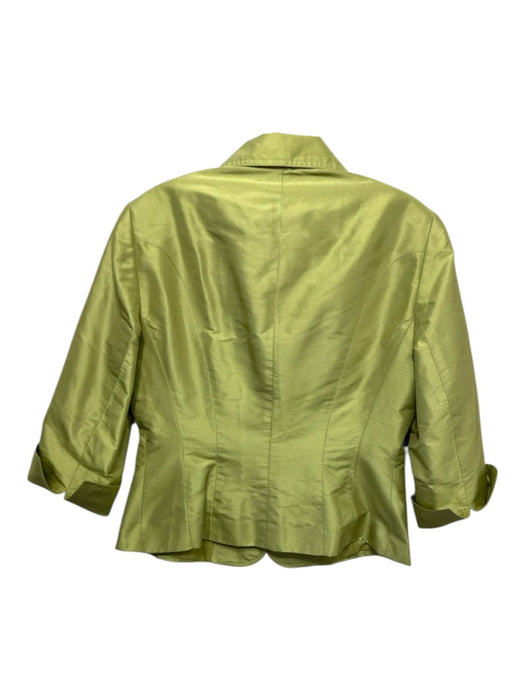 Lafayette 148 Size 8 Lime Green Silk 3/4 Sleeve Satin Two Button Blazer Jacket Lime Green / 8
