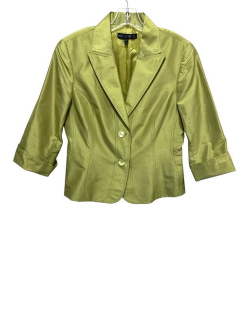 Lafayette 148 Size 8 Lime Green Silk 3/4 Sleeve Satin Two Button Blazer Jacket Lime Green / 8