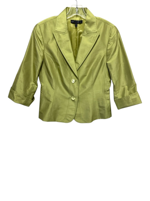 Lafayette 148 Size 8 Lime Green Silk 3/4 Sleeve Satin Two Button Blazer Jacket Lime Green / 8