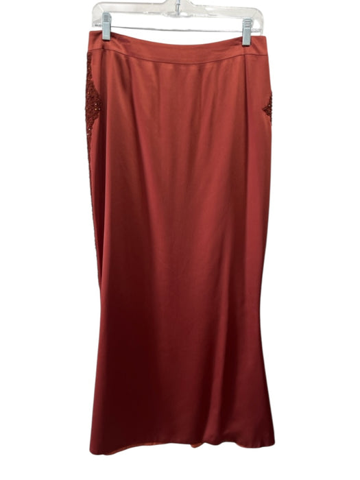 Reem Acra Size 10 Rust Orange Acetate Blend Rhinestone Detail Back Zip Skirt Set Rust Orange / 10