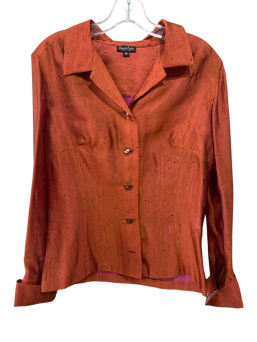 Reem Acra Size 10 Rust Orange Acetate Blend Rhinestone Detail Back Zip Skirt Set Rust Orange / 10