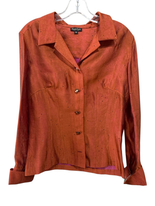 Reem Acra Size 10 Rust Orange Acetate Blend Rhinestone Detail Back Zip Skirt Set Rust Orange / 10