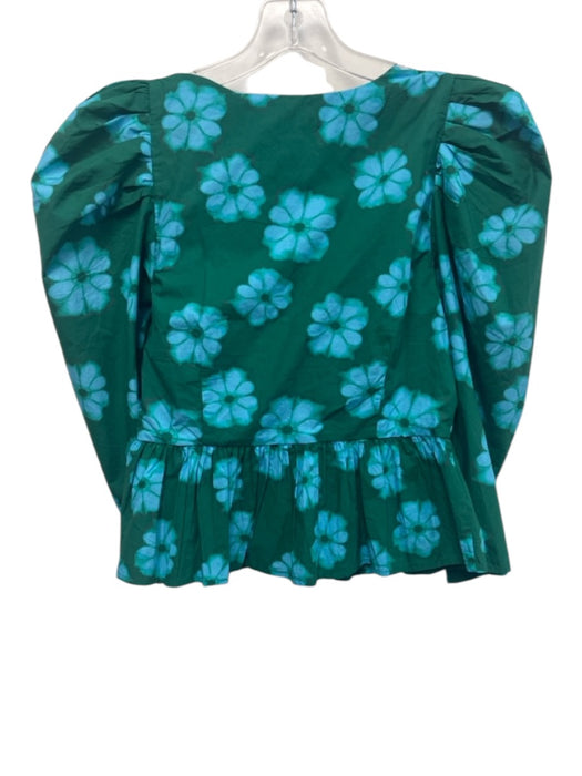Rhode Size 2 Green & Blue Organic Cotton Puff 3/4 Sleeve Floral Abstract Top Green & Blue / 2
