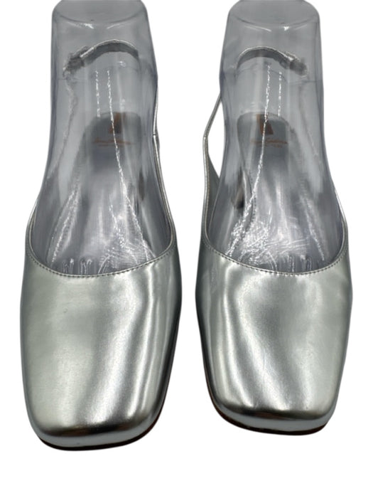 Sam Edelman Shoe Size 6.5 Silver Patent Leather Square Toe Low Block Heel Pumps Silver / 6.5