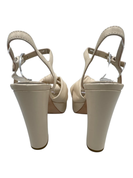 Paige Shoe Size 6 Cream Leather Silver Buckle Peep Toe High Block Heel Sandals Cream / 6