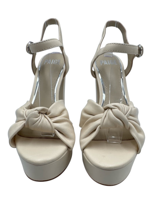 Paige Shoe Size 6 Cream Leather Silver Buckle Peep Toe High Block Heel Sandals Cream / 6