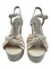 Paige Shoe Size 6 Cream Leather Silver Buckle Peep Toe High Block Heel Sandals Cream / 6