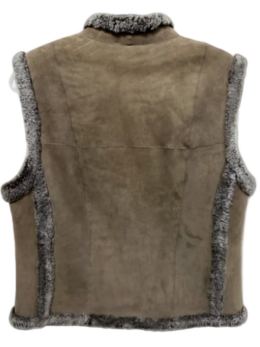 Akris Punto Size 12 Taupe & Gray Lambskin Fur Trim Hook & Eye Vest Taupe & Gray / 12