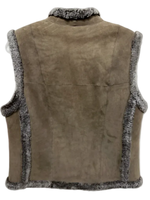 Akris Punto Size 12 Taupe & Gray Lambskin Fur Trim Hook & Eye Vest Taupe & Gray / 12