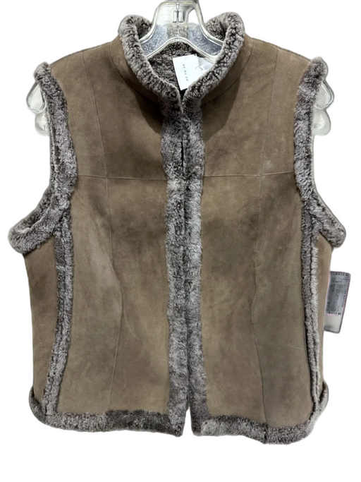 Akris Punto Size 12 Taupe & Gray Lambskin Fur Trim Hook & Eye Vest Taupe & Gray / 12