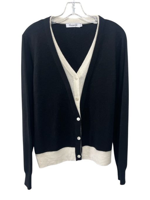 Pissenlit Size L Black & Cream Cashmere Button Up Long Sleeve Cardigan Black & Cream / L
