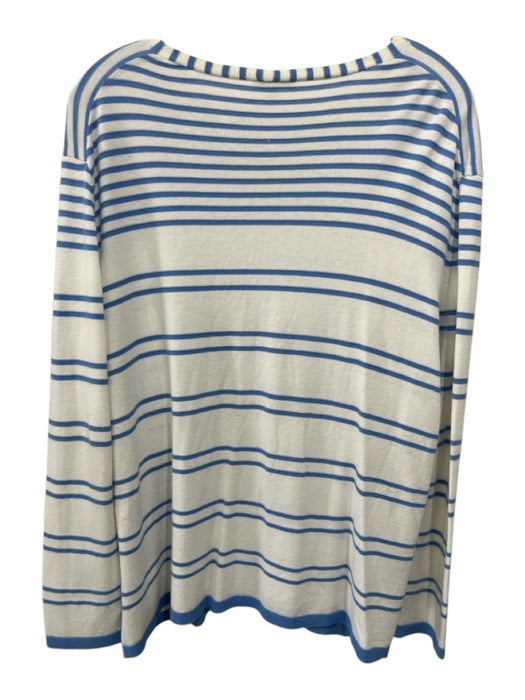 Lafayette 148 Size M White & Blue Viscose Striped Metallic Thread V Neck Sweater White & Blue / M