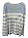 Lafayette 148 Size M White & Blue Viscose Striped Metallic Thread V Neck Sweater White & Blue / M