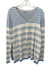 Lafayette 148 Size M White & Blue Viscose Striped Metallic Thread V Neck Sweater White & Blue / M