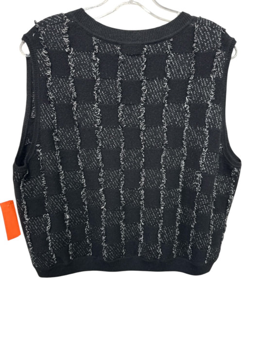 Akris Punto Size 14 Black & White Cashmere Checkered Fringe Detail V Neck Vest Black & White / 14