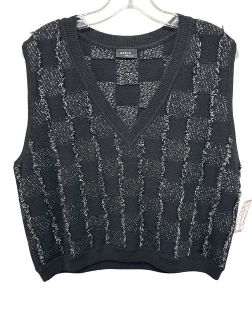 Akris Punto Size 14 Black & White Cashmere Checkered Fringe Detail V Neck Vest Black & White / 14