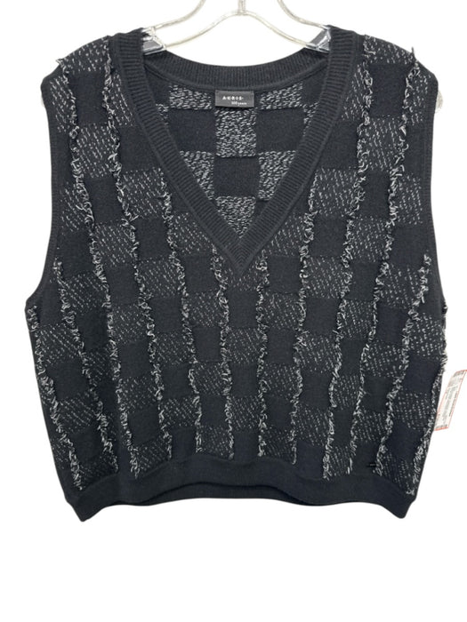 Akris Punto Size 14 Black & White Cashmere Checkered Fringe Detail V Neck Vest Black & White / 14