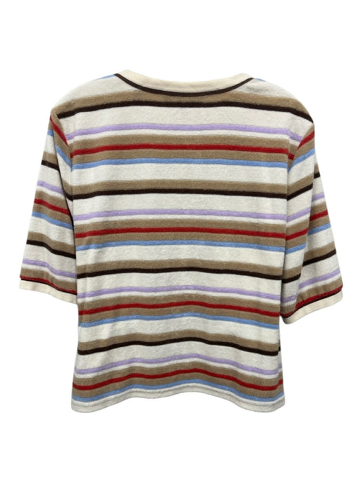 Veronica Beard Size XL White, Brown, Multi Cotton Striped Button Up Cardigan White, Brown, Multi / XL