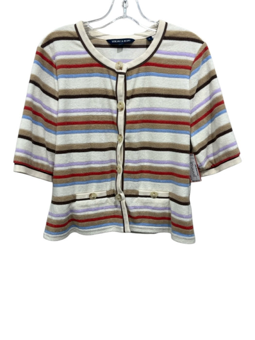 Veronica Beard Size XL White, Brown, Multi Cotton Striped Button Up Cardigan White, Brown, Multi / XL