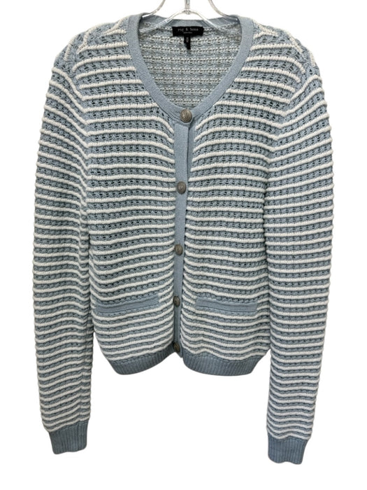 Rag & Bone Size M Blue & White Cotton Open Knit Striped Button Up Cardigan Blue & White / M