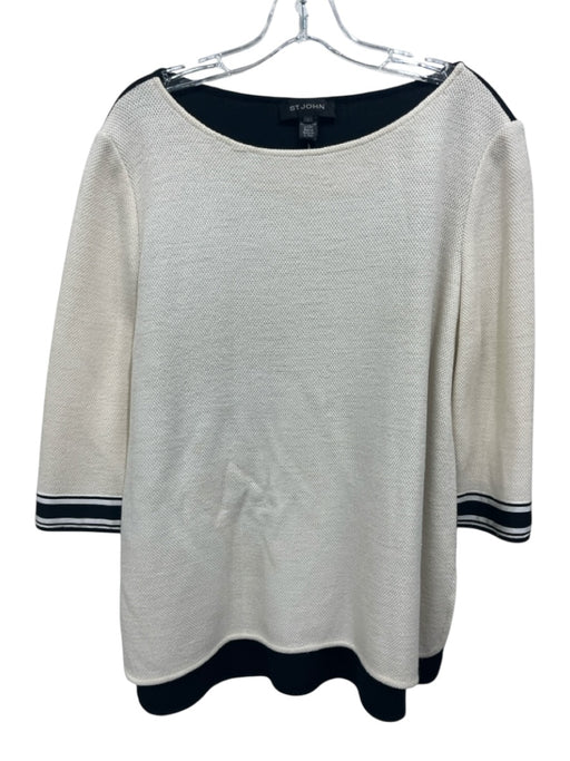 St. John Size Large Beige & Black Wool Blend Color Block 3/4 Sleeve Sweater Beige & Black / Large