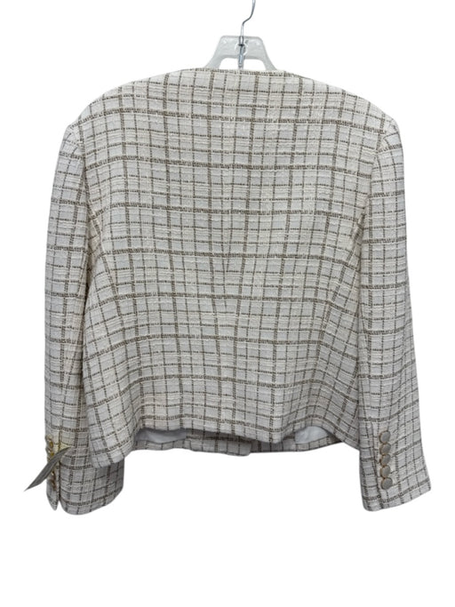 Veronica Beard Size 8 White, Beige, Gold Cotton & Polyester Tweed Plaid Jacket White, Beige, Gold / 8