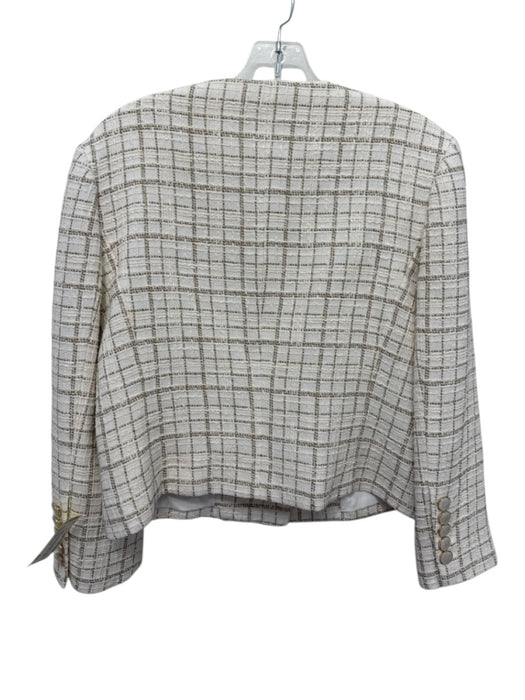 Veronica Beard Size 8 White, Beige, Gold Cotton & Polyester Tweed Plaid Jacket White, Beige, Gold / 8
