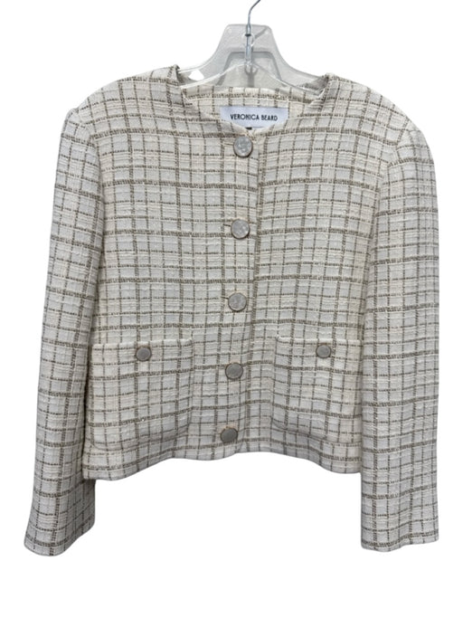 Veronica Beard Size 8 White, Beige, Gold Cotton & Polyester Tweed Plaid Jacket White, Beige, Gold / 8