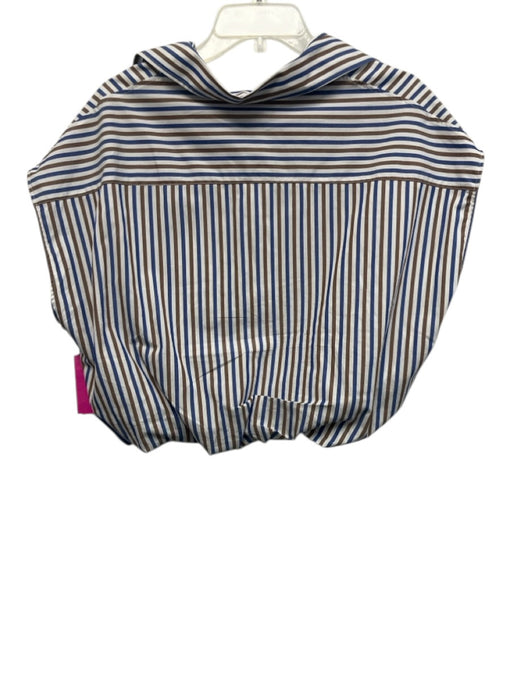 Ottod'Ame Size 6 White, Blue & Brown Cotton Striped Sleeveless Button Up Top White, Blue & Brown / 6