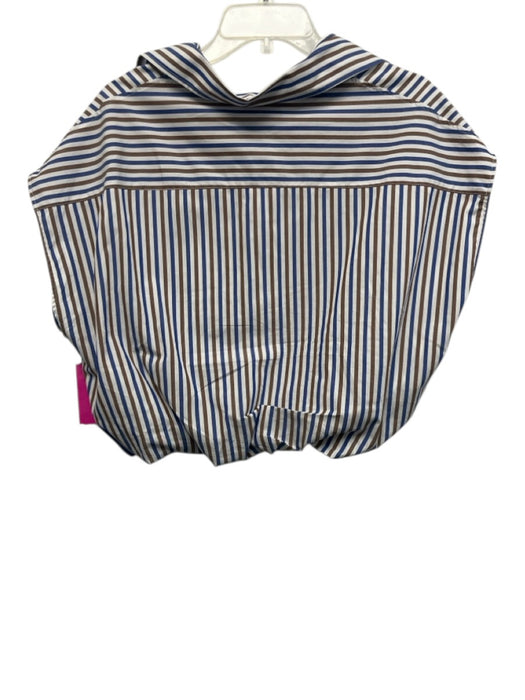 Ottod'Ame Size 6 White, Blue & Brown Cotton Striped Sleeveless Button Up Top White, Blue & Brown / 6