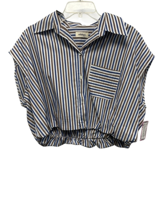 Ottod'Ame Size 6 White, Blue & Brown Cotton Striped Sleeveless Button Up Top White, Blue & Brown / 6